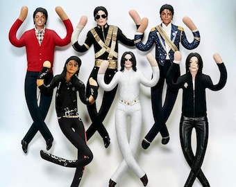 Set 6pcs Full Style  Michael Jackson Cosplay Prop Doll Plush, Horror Movie Moonwalk Plush Doll Killer Thriller Bricks King Of Pop MJ Doll