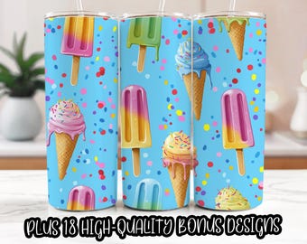 Ice Cream Tumbler Wrap: Seamless Summer Treats Sublimation (PNG Digital Download)