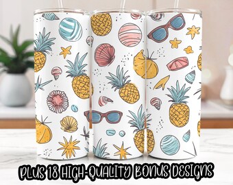Beach Tumbler Wrap PNG: Summer Sublimation Design (Digital Download)