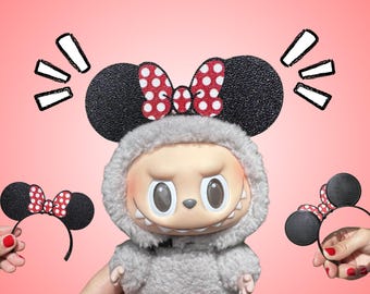 Labubu Mouse Ears With Bow - Mickey Labubu Ears - Labubu Disney - Labubu Clothes - Minnie Ears for Labubu