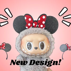 Labubu Mouse Ears With Bow - Mickey Labubu Ears - Labubu Disney - Labubu Clothes - Minnie Ears for Labubu