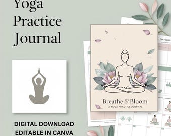 Yoga Journal Printable, 20-Page Meditation & Mindfulness Planner Canva Template with PLR
