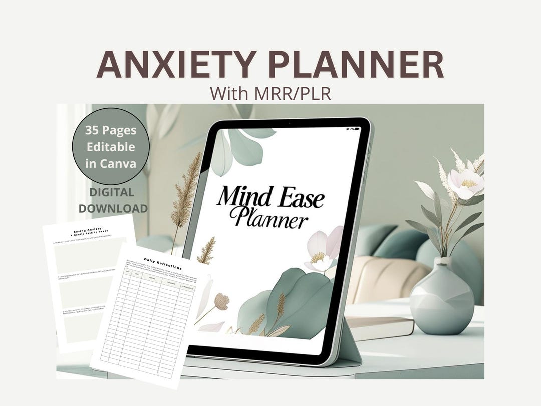 Editable Anxiety Planner | Digital Mental Health Journal With PLR and ...