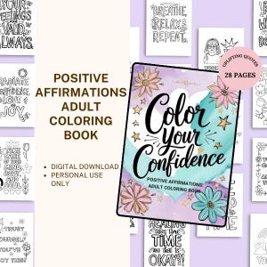Páginas para colorir com afirmações positivas em PDF – Livro de colorir com citações motivacionais para adultos | Designs fáceis e ousados para mentalidade, alívio do estresse e autoestima