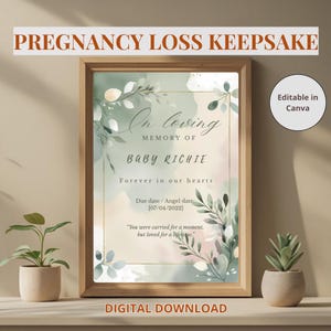 Ricordo modificabile per aborto spontaneo / Nome e data del bambino in memoria, lettera al nostro angelo / Modello Canva / Regalo per aborto spontaneo con morte in utero