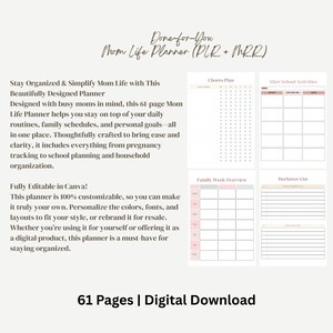 2025 Mom Digital Planner Printable | 61-page PLR MRR PDF | Mom Life ...