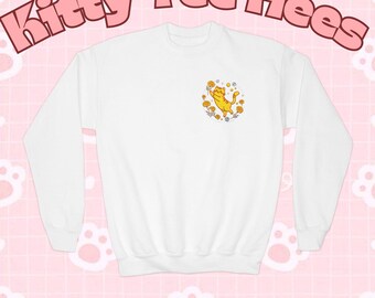 Embroidered Kitty Sweatshirt, Youth Crewneck, Cotton-Polyester Blend, Animal Lover Casual Wear