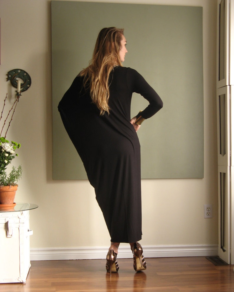 Asymmetric Boho Dress Off Shoulder Long Loose Relaxed Fit Kaftan Maxi Dress Long Sleeve Maternity Plus Size XS XL Rayon/Spandex Jersey image 4