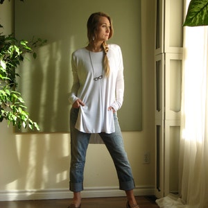 Oversize Boxy Top Asymmetric Hem Tunic Long Sleeve T Shirt Drop Shoulder Tunic Side Slit Round Neck Hygge Jersey More Colours XS XL image 1