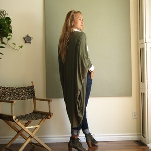 Boho Clothing Oversized Cardigan Long Sleeve Maxi Sweater Dolman Sleeve Duster Outerwear Longer Version Rayon/Spandex Jersey One Size image 5