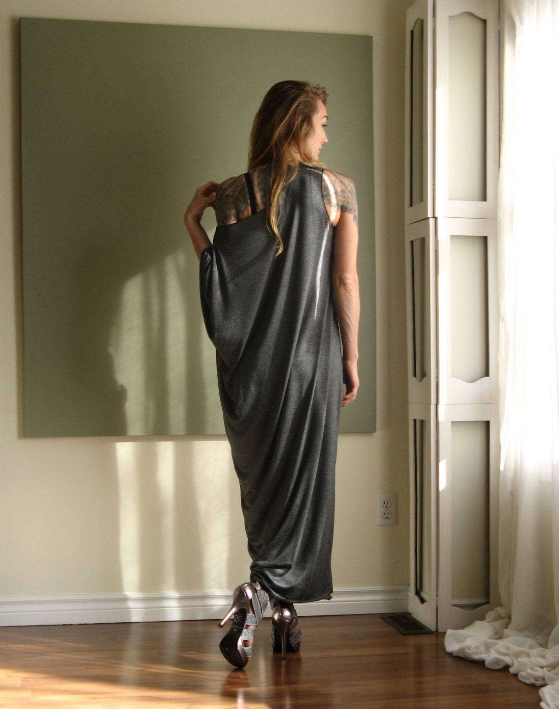 Hooded Loose Dress, Maxi Oversized Dress, Asymmetric  Kaftan Dress, Goth Utility Dress main image 0