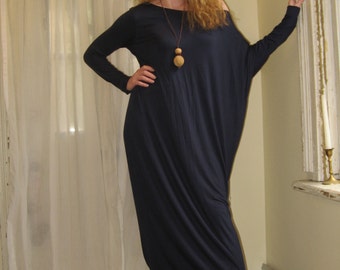 Asymmetric Boho Dress Off Shoulder Long Loose Relaxed Fit Kaftan Maxi Dress Long Sleeve Maternity Plus Size XS - XL Rayon/Spandex Jersey