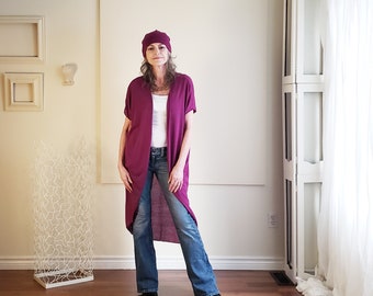 Boho Sweater Vest Short Sleeve Cardigan Maxi Lounge Wear Dolman Sleeve Duster Great for Layering Longer Version Sweater Knit - One Size