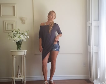 Off Shoulder Party Blouse Asymmetric Boho Tunic Long Loose Top Relaxed Fit Pullover Bracelet Sleeve T Shirt Maternity Plus Size XS - XL