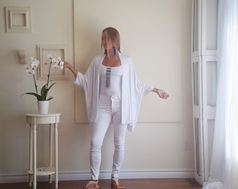 Boho Chic Oversized Cardigan Minimalist Boxy Sweater Ruana Wrap Shawl Collar Soft Comfy Lightweight Jersey - More Colours - One Size