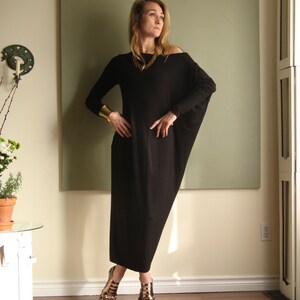 Asymmetric Boho Dress Off Shoulder Long Loose Relaxed Fit Kaftan Maxi Dress Long Sleeve Maternity Plus Size XS XL Rayon/Spandex Jersey image 2