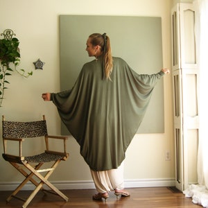 Boho Clothing Oversized Cardigan Long Sleeve Maxi Sweater Dolman Sleeve Duster Outerwear Longer Version Rayon/Spandex Jersey One Size image 2