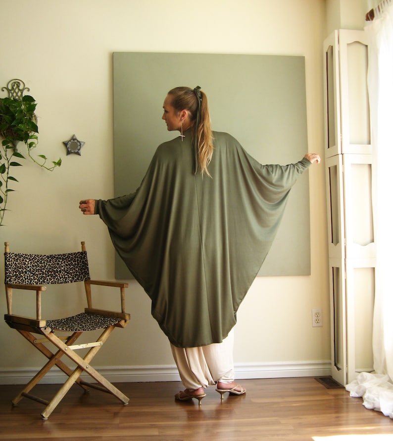 Boho Clothing Oversized Cardigan Long Sleeve Maxi Sweater Dolman Sleeve Duster Outerwear Longer Version Rayon/Spandex Jersey One Size image 2