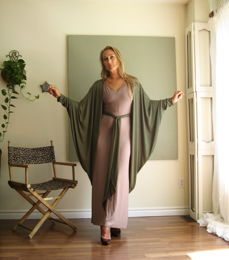 Boho Clothing Oversized Cardigan Long Sleeve Maxi Sweater Dolman Sleeve Duster Outerwear Longer Version Rayon/Spandex Jersey One Size image 3