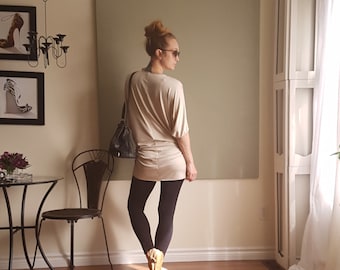 Minimalist Dolman Sleeve T Shirt Dress Plus Size Tunic Loose Oversized Shorter Sleeve V Neck XS - XL (More Colours) Lightweight Jersey