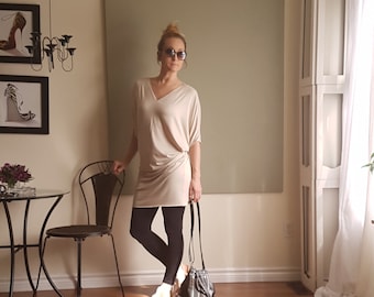 Minimalist Dolman Sleeve T Shirt Dress Plus Size Tunic Loose Oversized Short Sleeve V Neck Pullover Comfy Loungewear XXL Lightweight Jersey