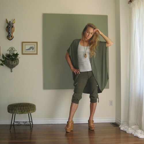 KimKatDesign Boho Chic Oversized Sleeveless Cardigan Sweater Vest Wrap Long Loose Extravagant Vest Rayon/Spandex Jersey - More Colours - One Size