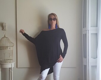 Asymmetric Boho Tunic Off Shoulder Party Blouse Long Loose Top Relaxed Fit Pullover Long Sleeve T Shirt Maternity Plus Size XS - XL