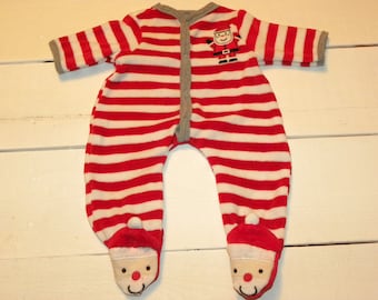Red and White Velour Footed Sleeper - 16 - 18 pollici vestiti per bambole