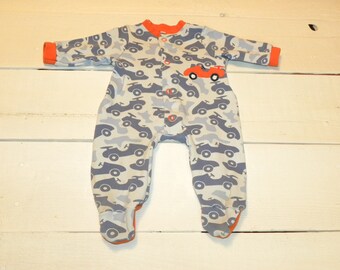 Pale Blue Race Car Patterned Footed Sleeper - 16 - 18 in doll clothes
