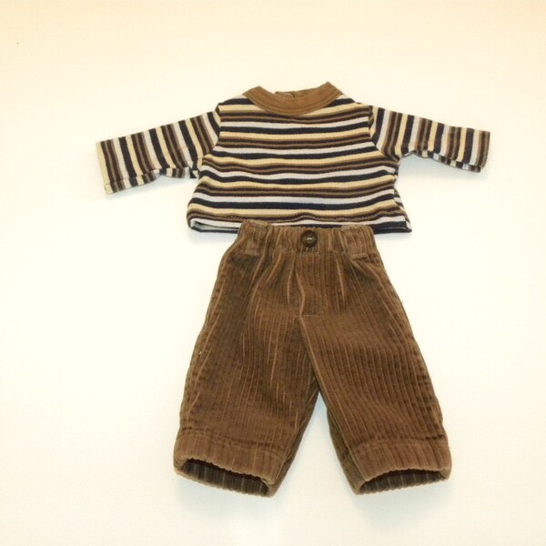 Light Brown Corduroy Pants and Striped Tshirt - 14 - 15 in boy doll clothes