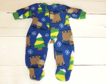 Little Reindeer Patterned Blue Fleece Footed Sleeper - 16 - 18 pollici vestiti per bambole
