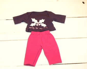 Maglietta viola e pantaloni rosa caldo - 14 - 15 pollici vestiti bambola
