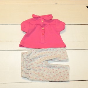 Hot Pink Tunic Top and Grey and Pink Polka Dot Pants - 14 - 15 inch doll clothes