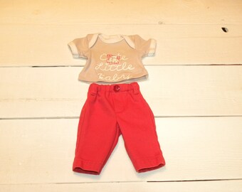 Orangey Red Pants and Tan Coloured Tshirt - 14 - 15 inch doll clothes