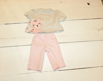 Pink with White Polka Dot Pants and Grey Tshirt - 14 - 15 inch doll clothes