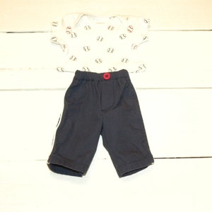 Baseball Patterned White T Shirt and Navy Pants - 14 - 15 inch boy doll clothes