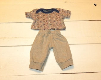 Grey Jogging Pants and Grey Patterned T Shirt - 14 - 15 inch doll clothes