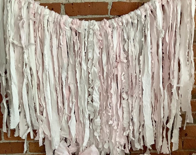 Shabby Rags Shabby Tattered Washed Cotton Fabric Rag Garland White Pink - Etsy