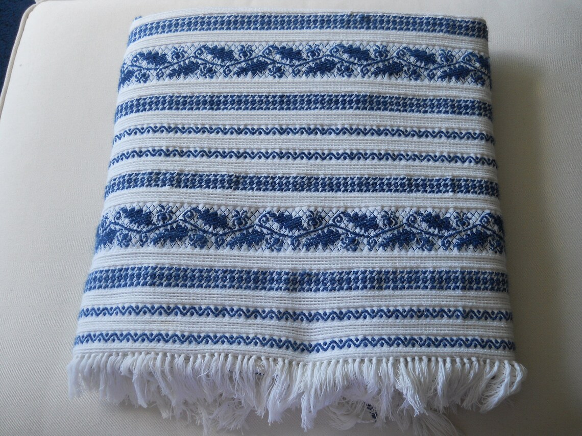 Greek Peasant Style Throw Blanket White Cotton with Beautiful Etsy