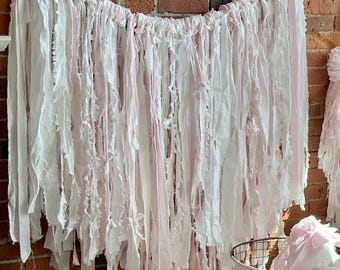 Shabby Rags Shabby Tattered Washed Cotton Fabric Rag Garland White Pink - Etsy