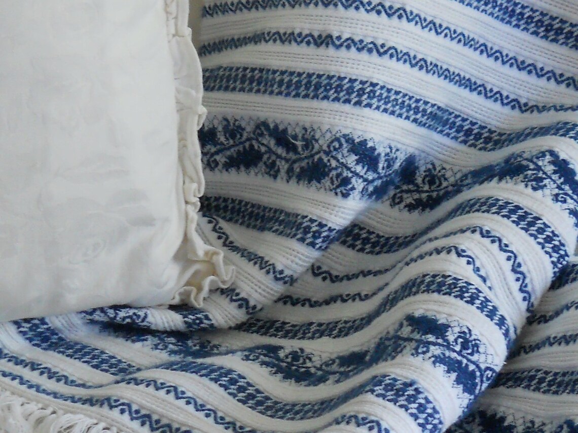 Greek Peasant Style Throw Blanket White Cotton with Beautiful Etsy
