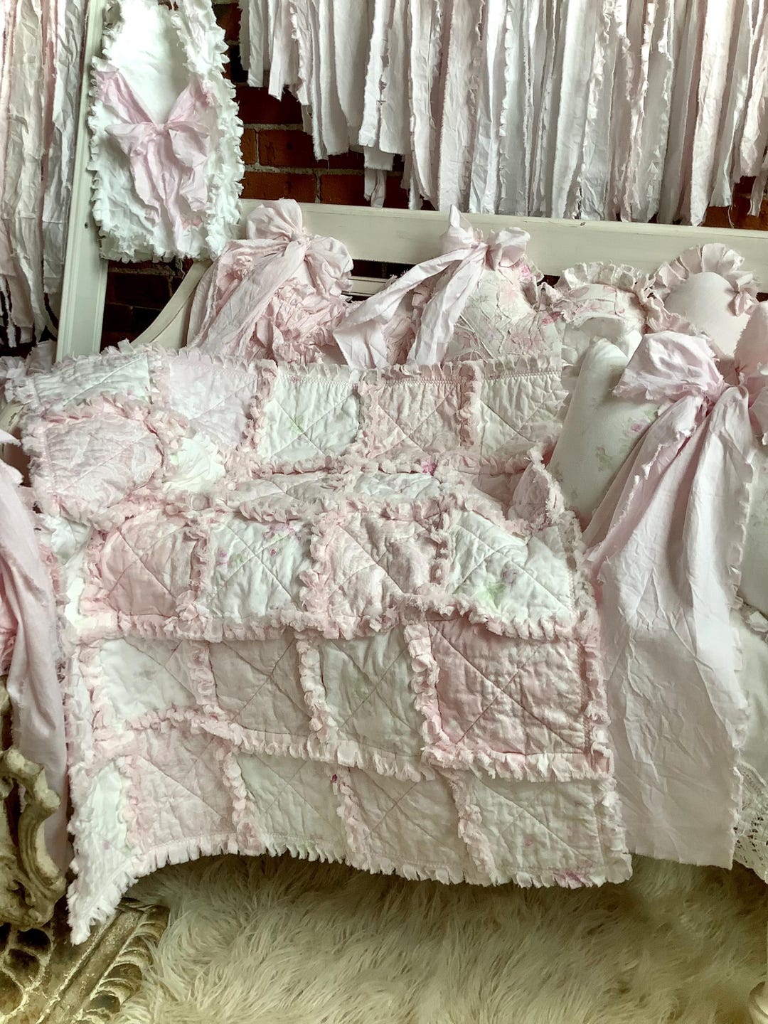 Pink Rag Quilts Cottage Roses Soft Light Pink and White Shabby Rag Baby Quilt - Etsy