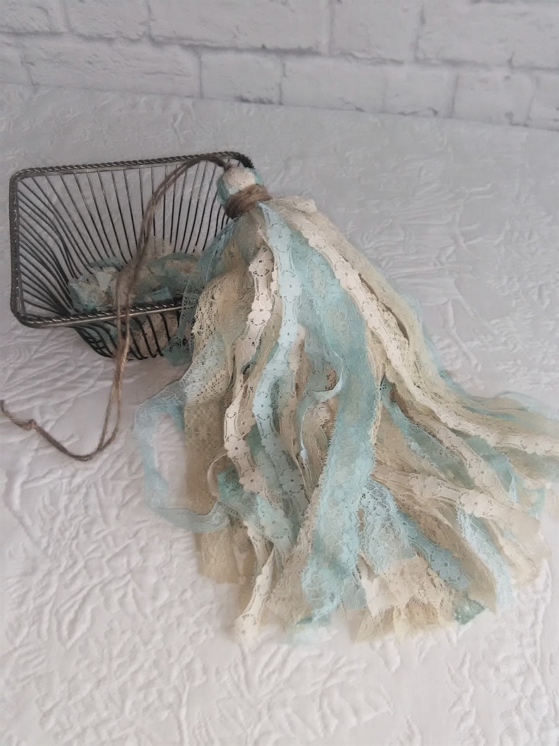Shabby Lace Large Decorative Tassel Vintage Inspired Cream Ivory Natural Turquoise Aqua All Lace Ready to Ship