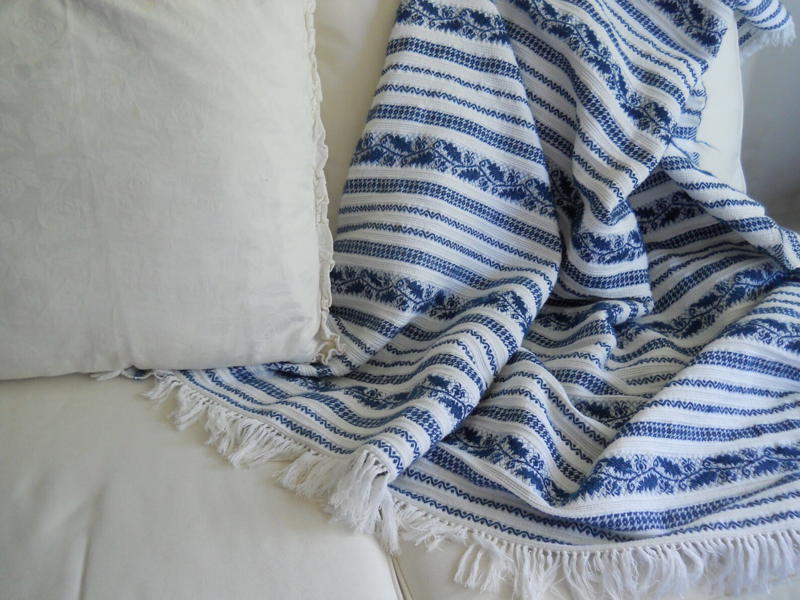 Greek Peasant Style Throw Blanket White Cotton with Beautiful Etsy