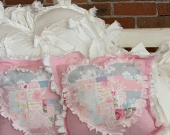 Improv Patchwork Heart Pillow Pink  Blue Aqua Roses