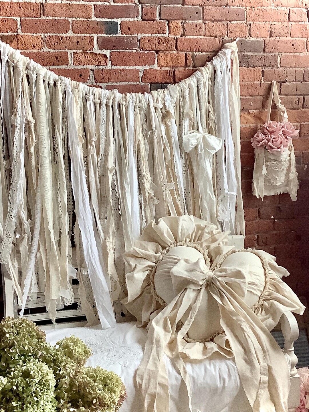 Shabby Rags Shabby Tattered Washed Fabric Rag Garland Cream Ivory off White Natural ...