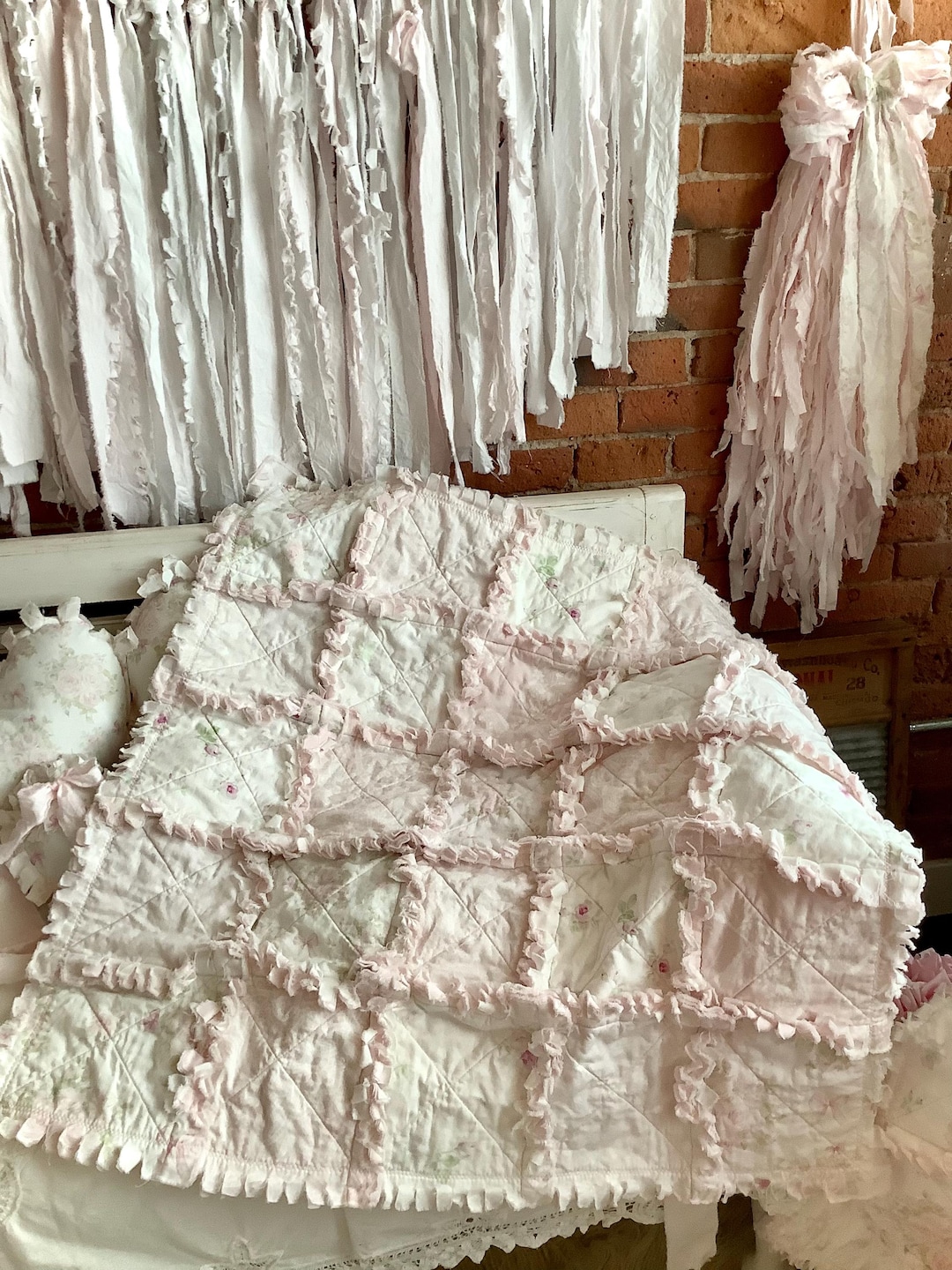 Shabby Rags Cottage Roses Soft Light Pink and Faded Pink on White Shabby Rag Baby ...