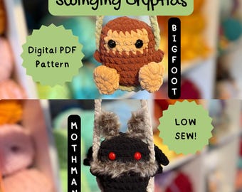 Swinging Cryptids/ DIGITAL PDF/ Crochet Pattern – Bigfoot & Mothman Duo