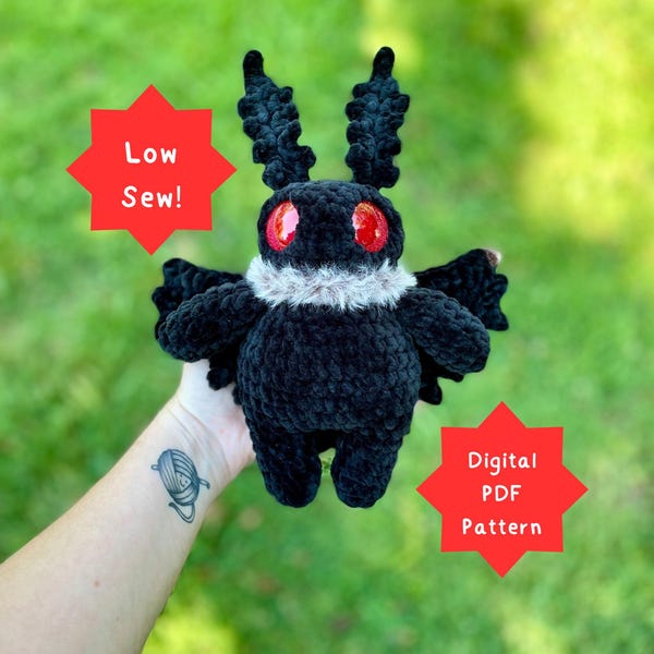 Patrón de crochet para Mothman (PDF): Lindo peluche amigurumi de Cryptid (Patrón de costura baja)