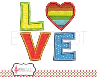 LGBT love applique embroidery design. LGBT embroidery. Rainbow embroidery. Gay embroidery. Heart applique. Love embroidery.